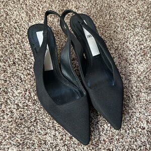 Zara Black Pointed Slingback Heels